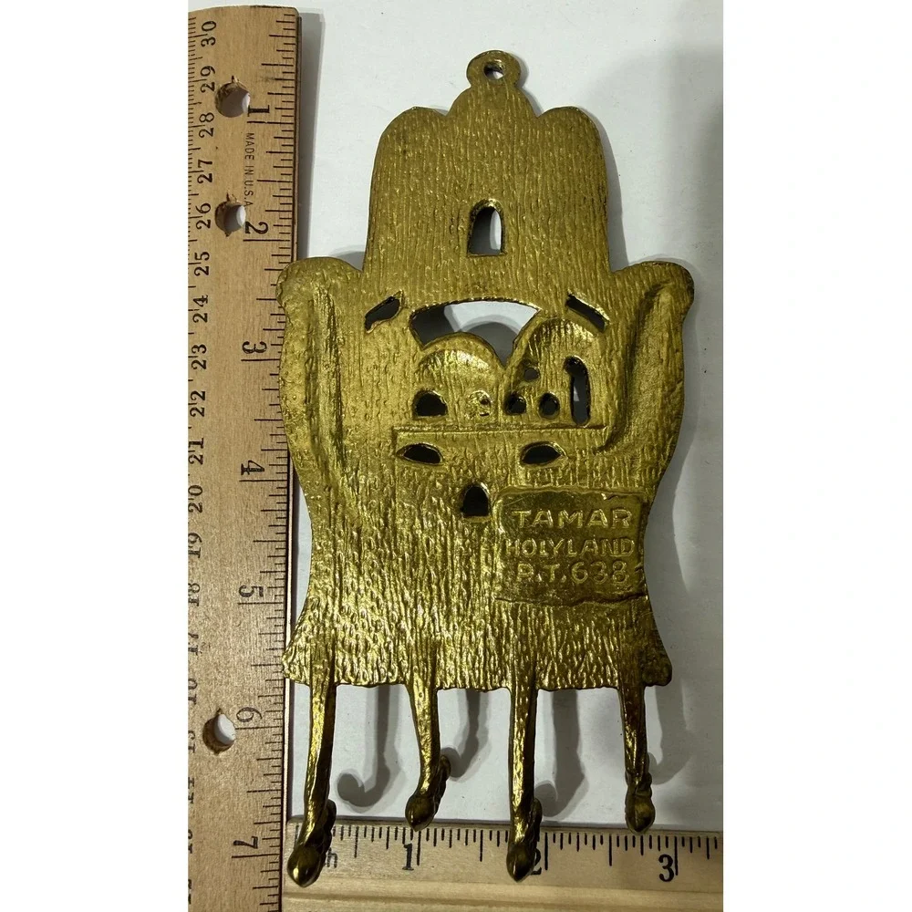 Tamar Holy Land Brass Hamsa Jerusalem Evil Eye Wall Hook Rack Vintage Israel
